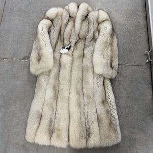 Park Place Furs Long Island Vintage Real Fox Fur Full Length Coat Silver Cream